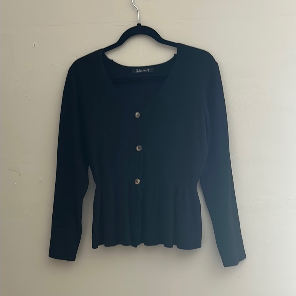 Simplee Apparel Black Peplum Cardigan with 3/4 Sleeves